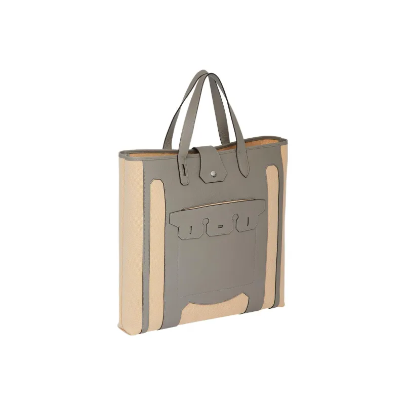 HERMES Canvas With Calfskin Tote Bag Shopping Bag Handbag Women's Brown/Black/Gray-1