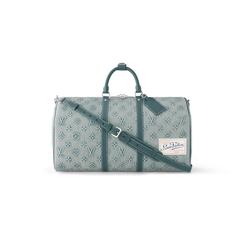 LOUIS VUITTON Keepall Bandouliere 50 Monogram Washed Denim Coated Canvas-0