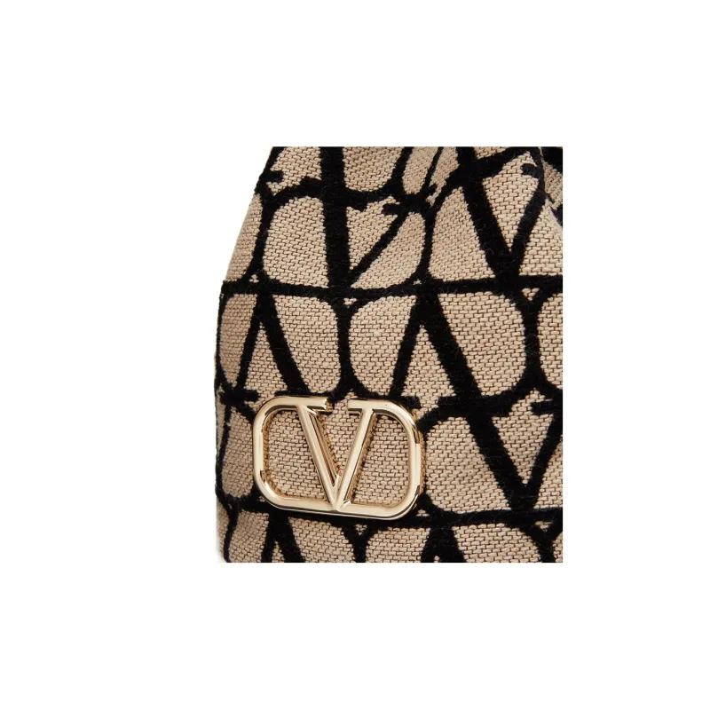 Valentino Vlogo Soft Sheepskin Bucket Bags Shoulder Bag Crossbody Bag Handbag Mini Women's Beige/Black-6
