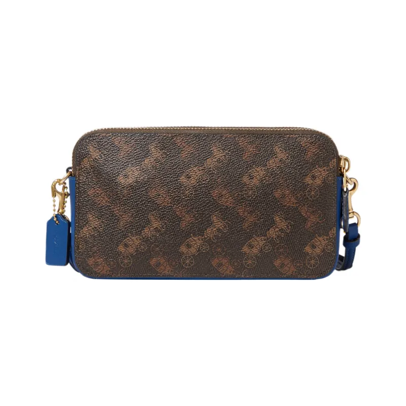 COACH Kira Canvas With Leather Camera Bag Shoulder Bag Crossbody Bag Small Size Women's Dark Brown & Blue-3