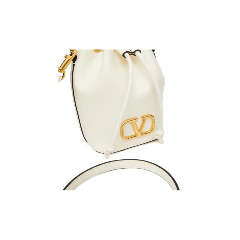 Valentino Vlogo Soft Sheepskin Bucket Bag, Shoulder Bag, Crossbody Bag, Handbag Mini Women's Ivory White-6