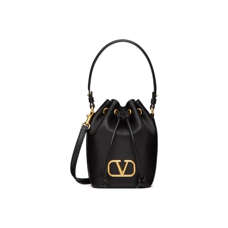 Valentino Vlogo Soft Sheepskin Bucket Bag, Shoulder Bag, Crossbody Bag, Handbag Mini Women's Black-0
