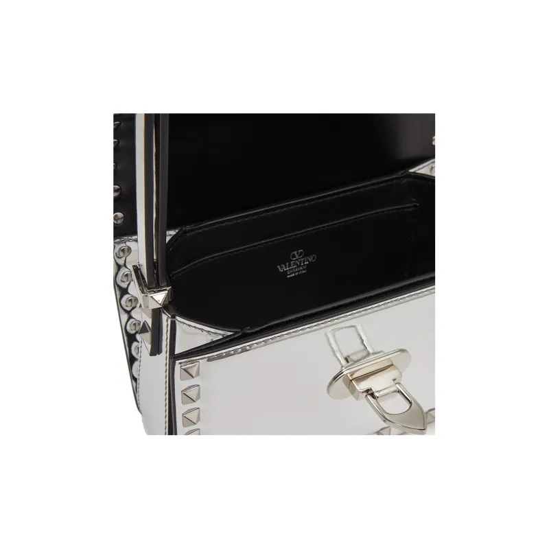 Valentino Rockstud Calfskin Handbag, Shoulder Bag Women's Silver-5