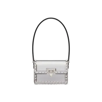 Valentino Rockstud Calfskin Handbag, Shoulder Bag Women's Silver