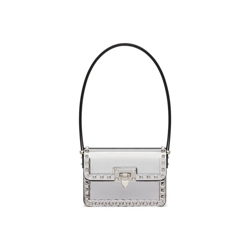 Valentino Rockstud Calfskin Handbag, Shoulder Bag Women's Silver-0