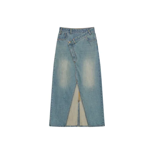 RUNTOTHEFUTURE Denim Long Skirts Women's Vintage Denim Blue