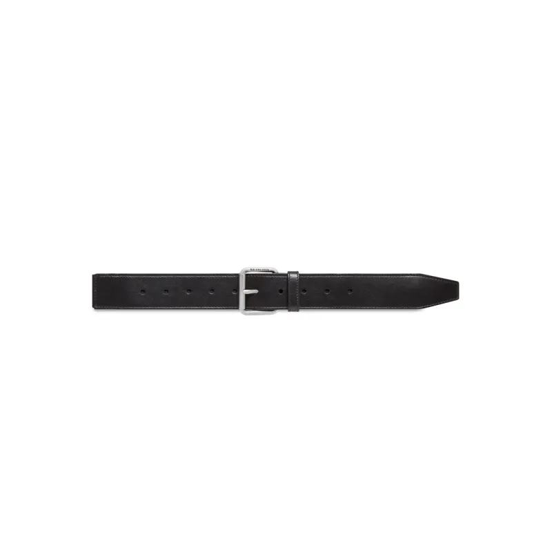Balenciaga Engraved Logo Brand Logo Pin Buckle Leather Belts Men's Black Width: 3.8cm-0