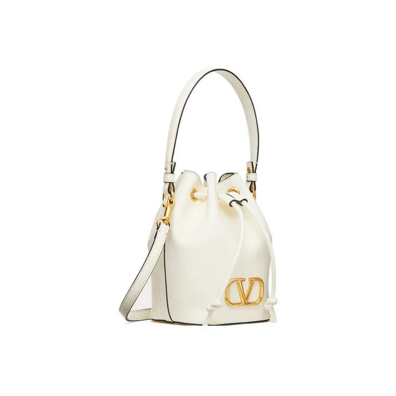 Valentino Vlogo Soft Sheepskin Bucket Bag, Shoulder Bag, Crossbody Bag, Handbag Mini Women's Ivory White-1