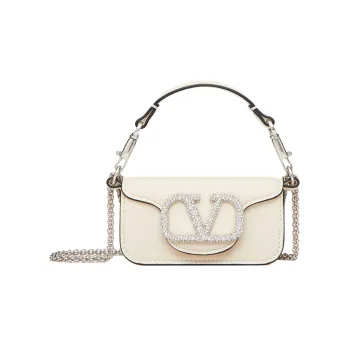 Valentino Locò Cow Leather Faux Crystal Shoulder Bag, Crossbody Bag, Handbag Extra Mini Women's White