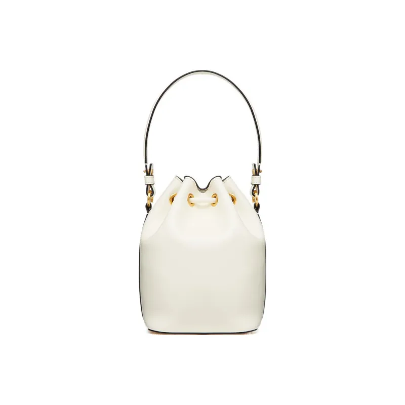 Valentino Vlogo Soft Sheepskin Bucket Bag, Shoulder Bag, Crossbody Bag, Handbag Mini Women's Ivory White-3