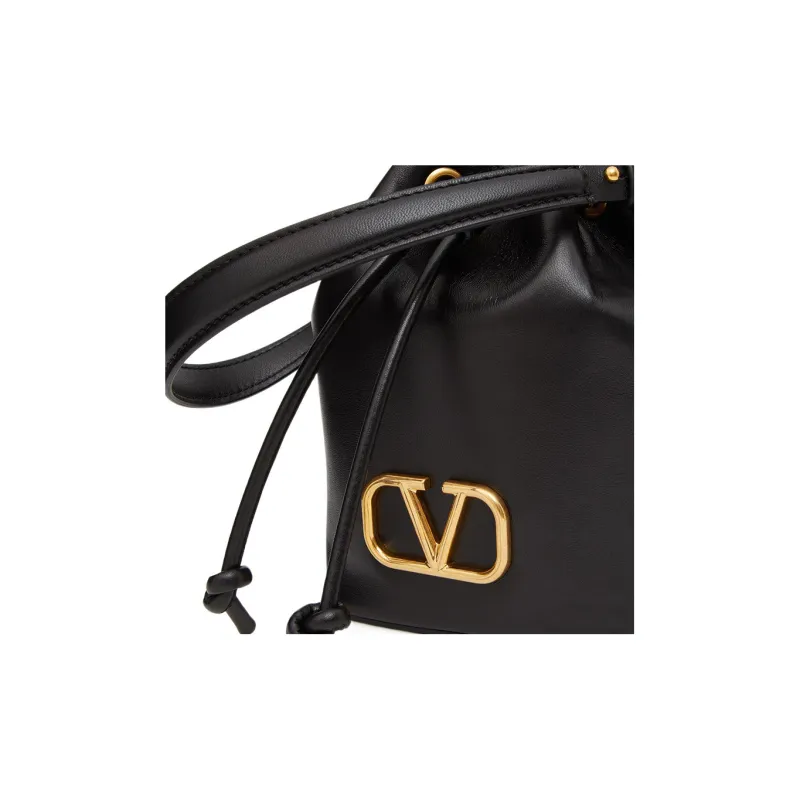 Valentino Vlogo Soft Sheepskin Bucket Bag, Shoulder Bag, Crossbody Bag, Handbag Mini Women's Black-6