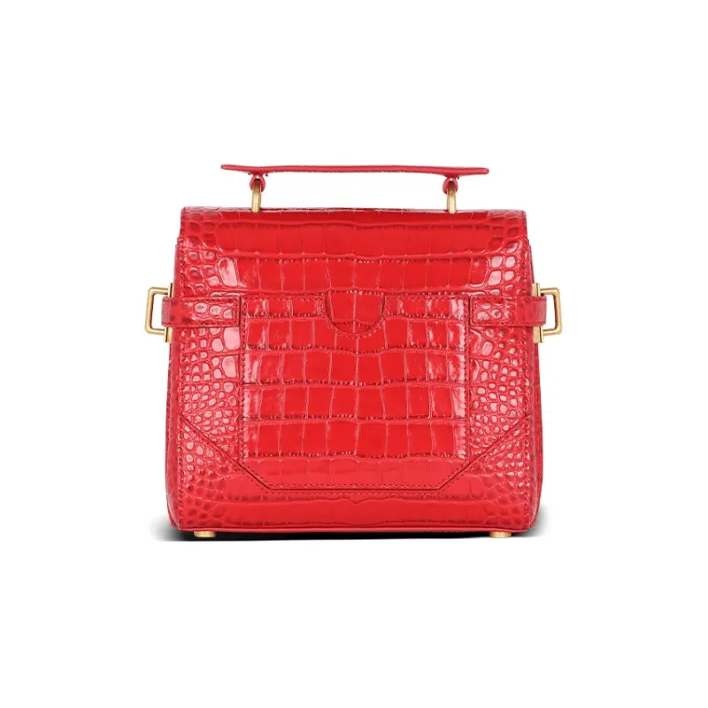 BALMAIN B-BUZZ Crocodile Pattern Leather Shoulder Bag Crossbody Bag Handbag Women's Red-2