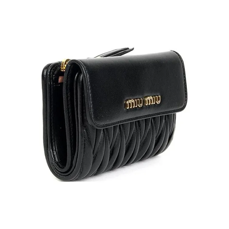 MIU MIU Matelassé Leather Wallet Small Size Women's Black-2