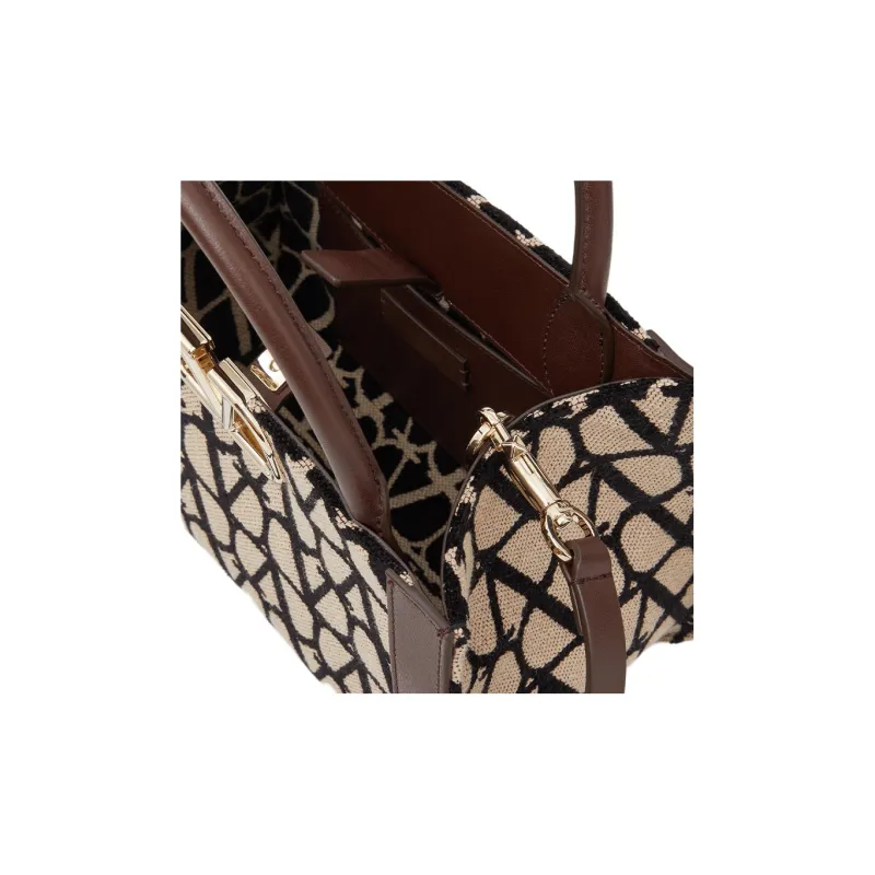 Valentino Vlogo Leather Trim Shoulder Bag, Crossbody Bag, Handbag Small Size Women's Brown/Beige-5