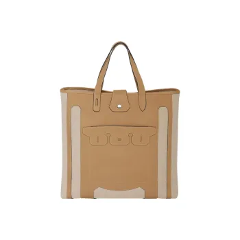 HERMES Canvas With Calfskin Tote Bag Shopping Bag Handbag Women's Brown/Black/Gray
