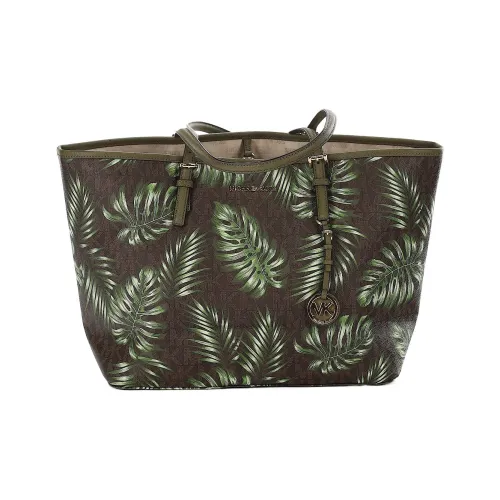 MICHAEL KORS Olive Palm Leaf With Leather Tote Bag Shopping Bag Handbag Shoulder Bag Women's Green