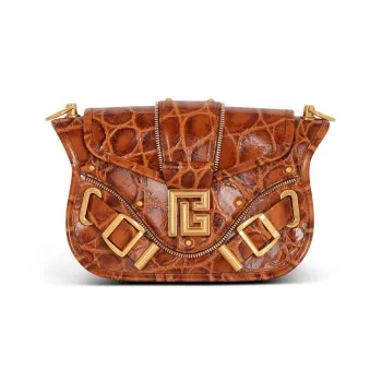 BALMAIN Crocodile-Embossed Calfskin Shoulder Bag Crossbody Bag Women's Brown