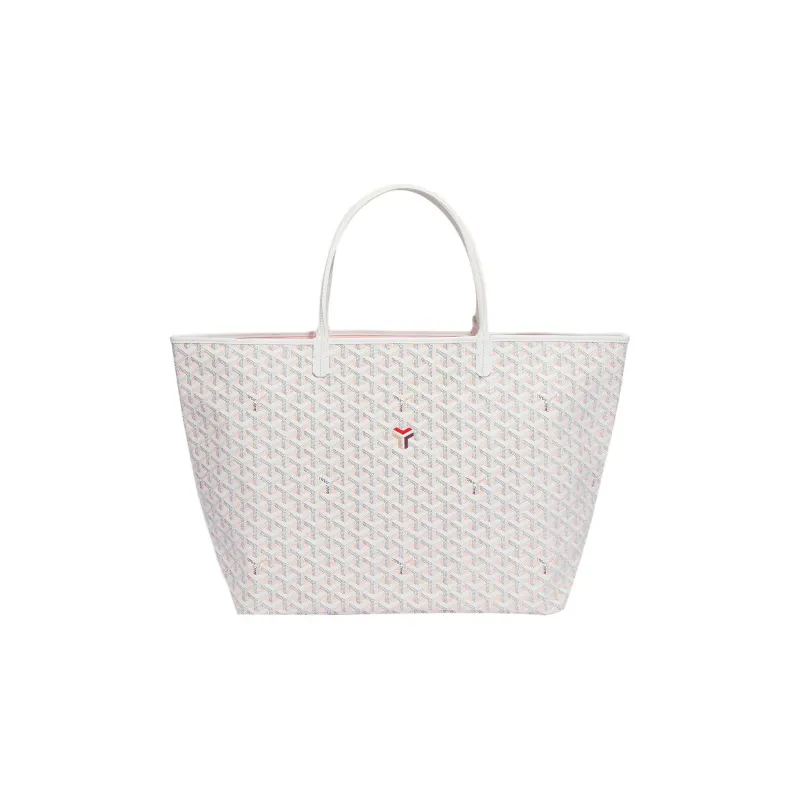 GOYARD Saint Louis Claire-Voie Cow Leather Canvas Handbag Shoulder Bag Large Size Unisex White/Pink-1