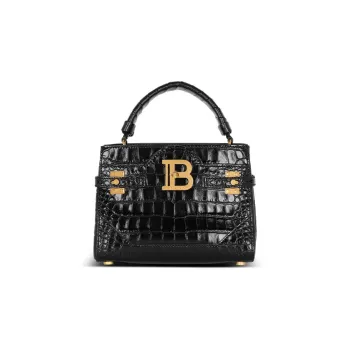 BALMAIN B BUZZ Crocodile Pattern Leather Shoulder Bag Crossbody Bag Handbag Women's Black
