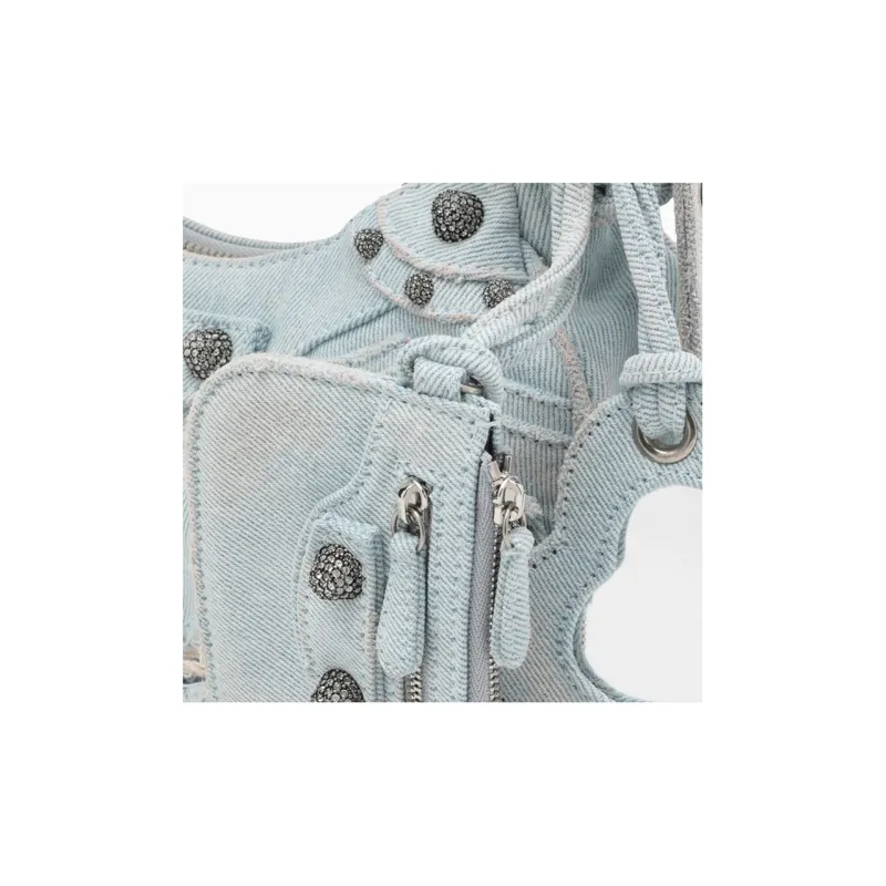 Balenciaga Le Cagole Xs Rhinestones Shoulder Bag Light Blue-4