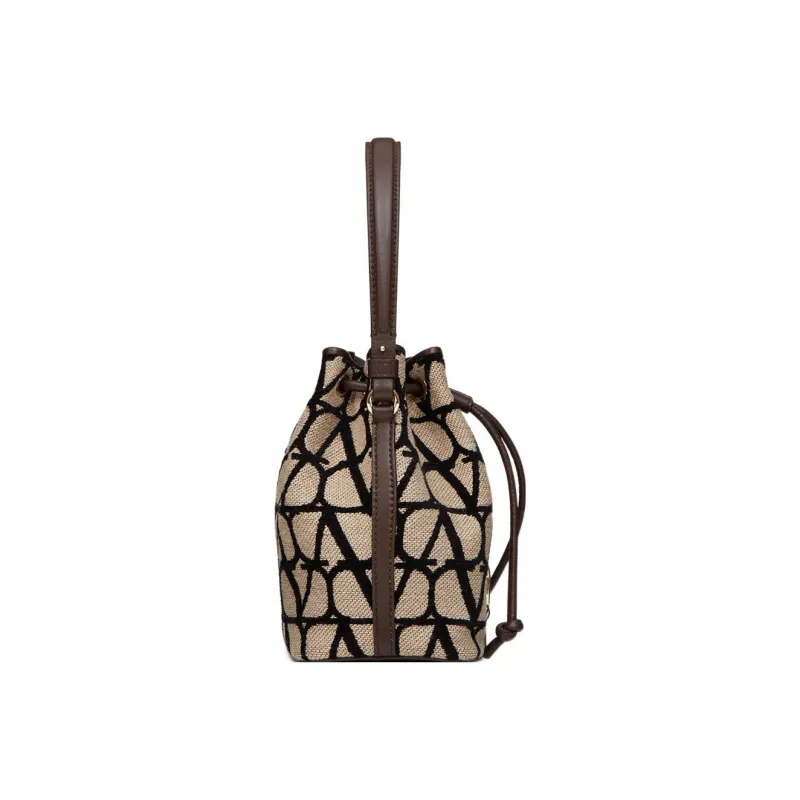 Valentino Vlogo Soft Sheepskin Bucket Bags Shoulder Bag Crossbody Bag Handbag Mini Women's Beige/Black-2