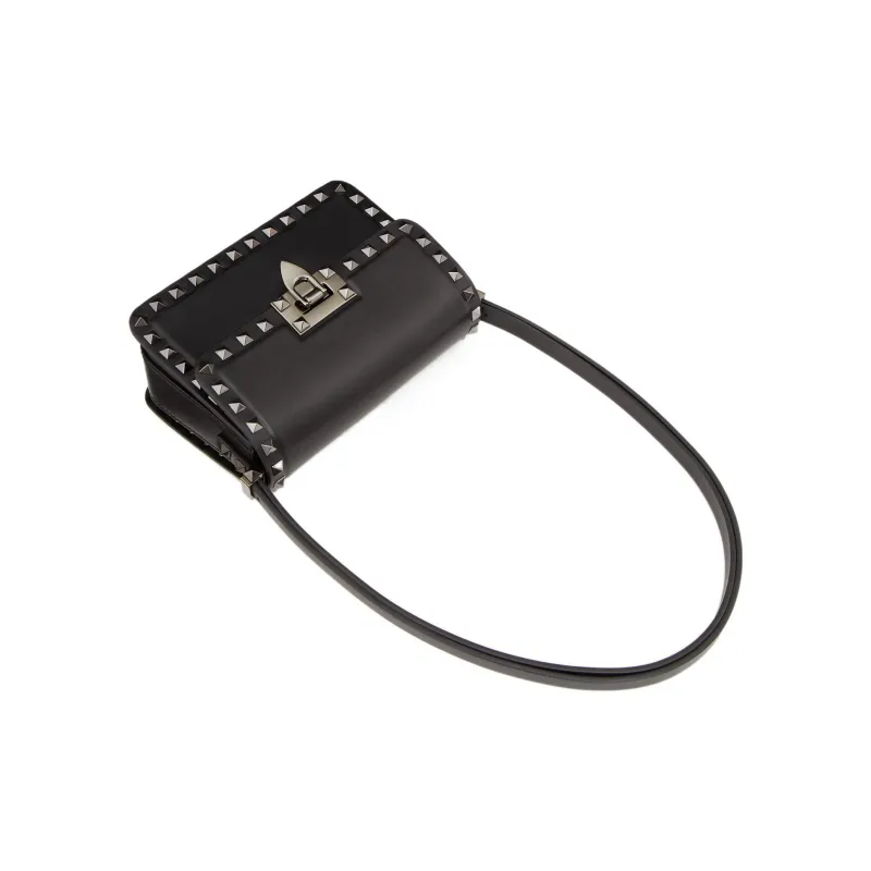 Valentino Rockstud Calfskin Handbag Shoulder Bag Women's Black-4