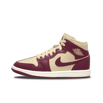 Jordan Air Jordan 1 Mid Split Cushioning Anti-Slip And Wear-Resistant High-Top Vintage Basketball Shoes Men's Brown Red