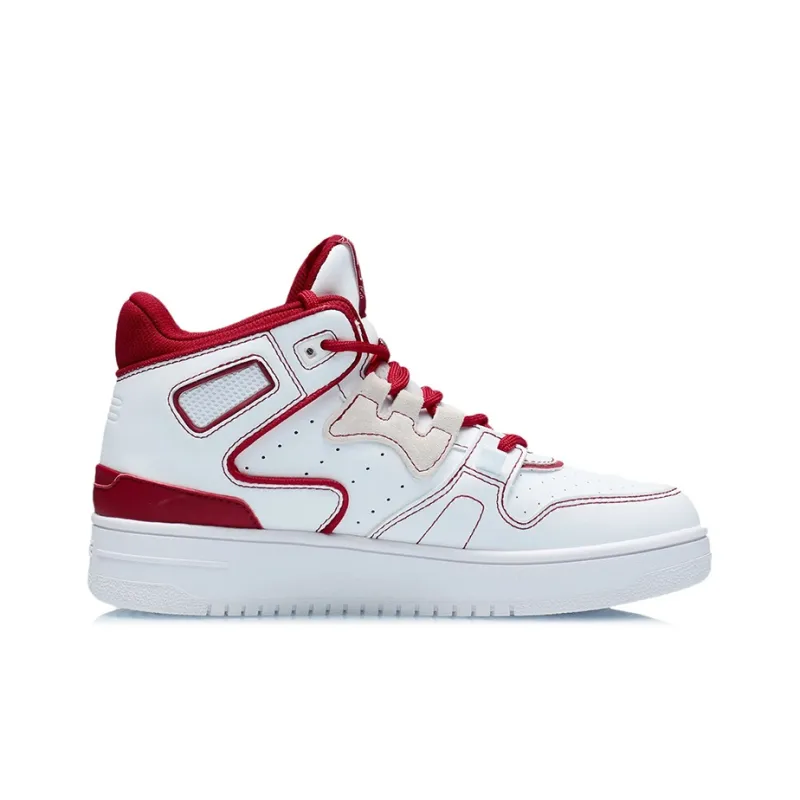 LiNing Attack 2020 Cushioning Anti Slip And Wear Resistant Rebound Mid Top Vintage Basketball Shoes Women's Red White-1