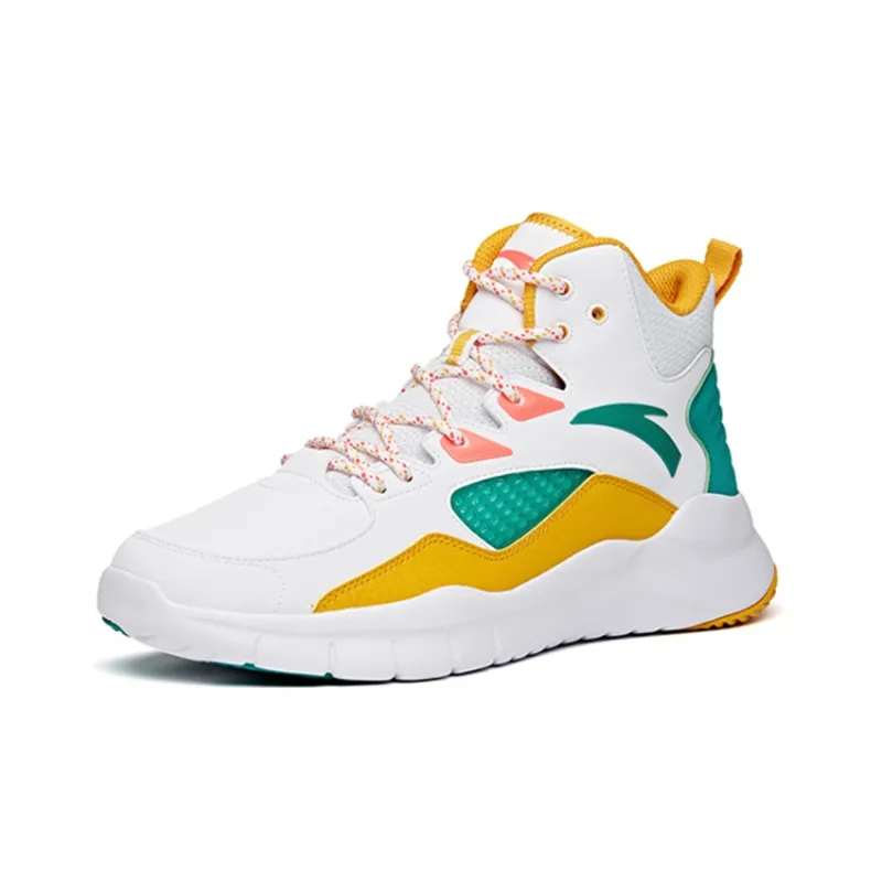 Anta Basketball Collection Cushioned Slip-Resistant Mid-Top Vintage Basketball Shoes Men's White Yellow Green-2