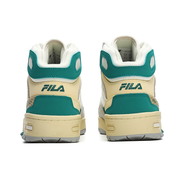 FILA FUSION Teratach Anti-Slip Wear-Resistant Mid-Top Vintage Basketball Shoes Women's Milk White Oil Blue-4