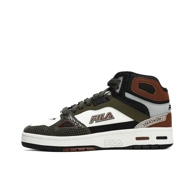FILA FUSION Teratach Vintage Basketball Shoes Men Mid Top Night Olive/Bright White/Black/Brown-0