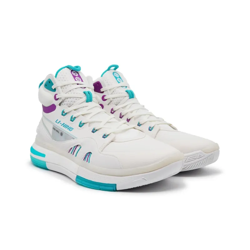 LINING 937 Vintage Basketball Shoes Men High Top White/Green-2