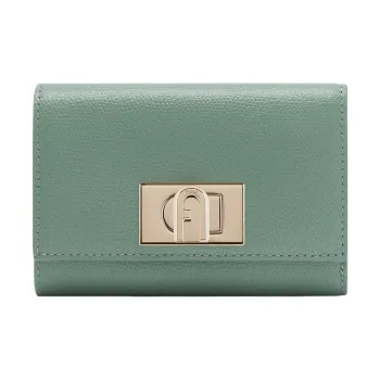 Furla 1927 Collection Textured Leather Coin Purse Card Holder Wallet Small Size Women's Mineral Green