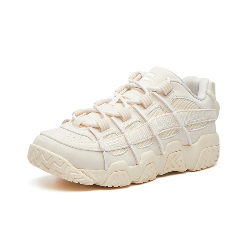 FILA FUSION BARRICADE Cushioning Abrasion Resistant Breathable Low Top Vintage Basketball Shoes Beige-1