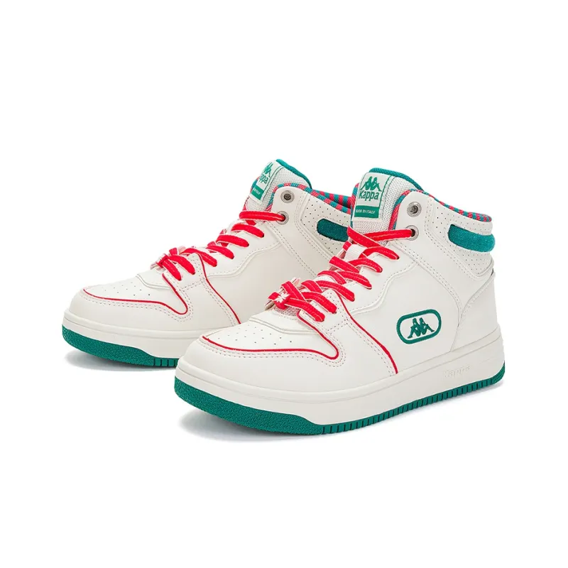 Kappa Abrasion Resistant Mid Top Vintage Basketball Shoes Unisex White Green-2