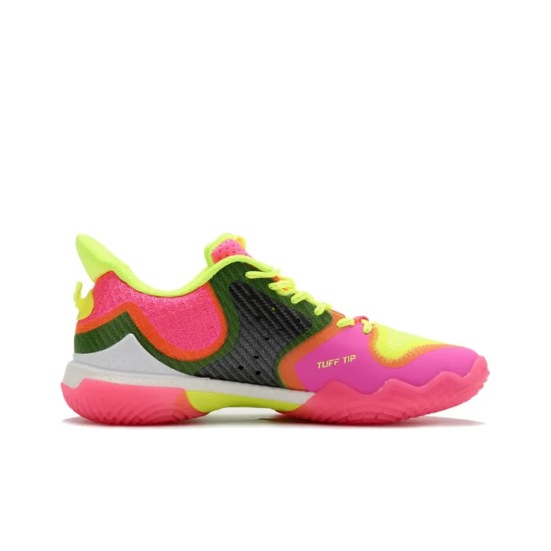 LiNing Battle Halberd Cushioning Anti Slip And Wear Resistant Low Top Badminton Shoes Men's Pink Yellow Green-1