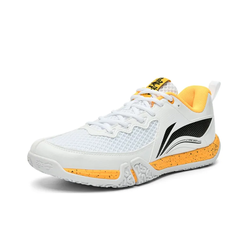 LiNing II Lite Cushioning Wear Resistant Low Top Badminton Shoes Unisex White Yellow-1