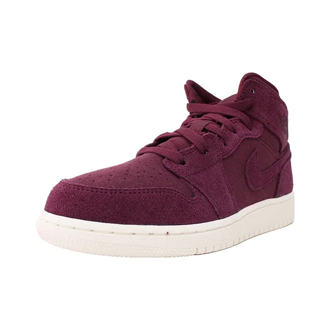 Jordan Air Jordan 1 Retro Mid Cushioned Slip Resistant Abrasion Resistant High Top Vintage Basketball Shoes GS Burgundy-2