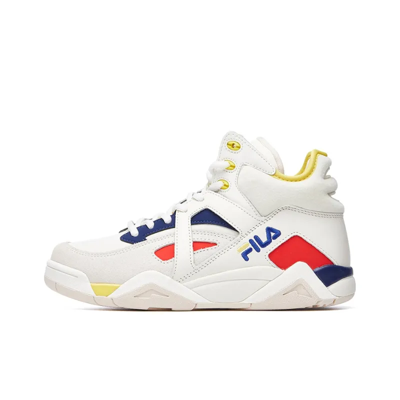 FILA Cage Cushioned Slip Resistant Abrasion Resistant Mid Top Basketball Shoes Women's White Blue Red Yellow-0