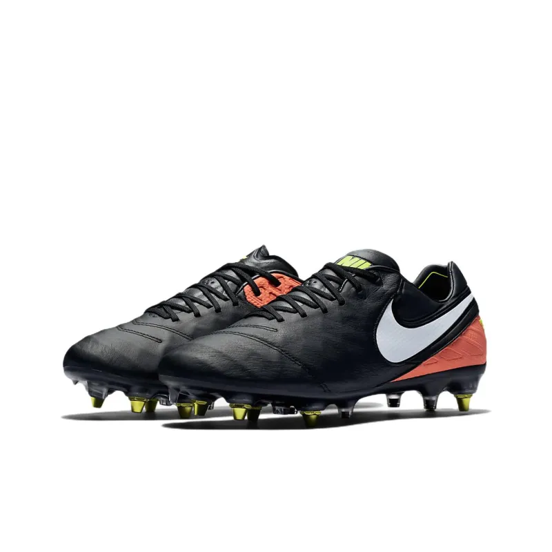 Nike Tiempo Legend 6 SG Metal Long Studs Soft Ground Anti-Slip Wear-Resistant Soccer Shoes Men's Black White Orange-2