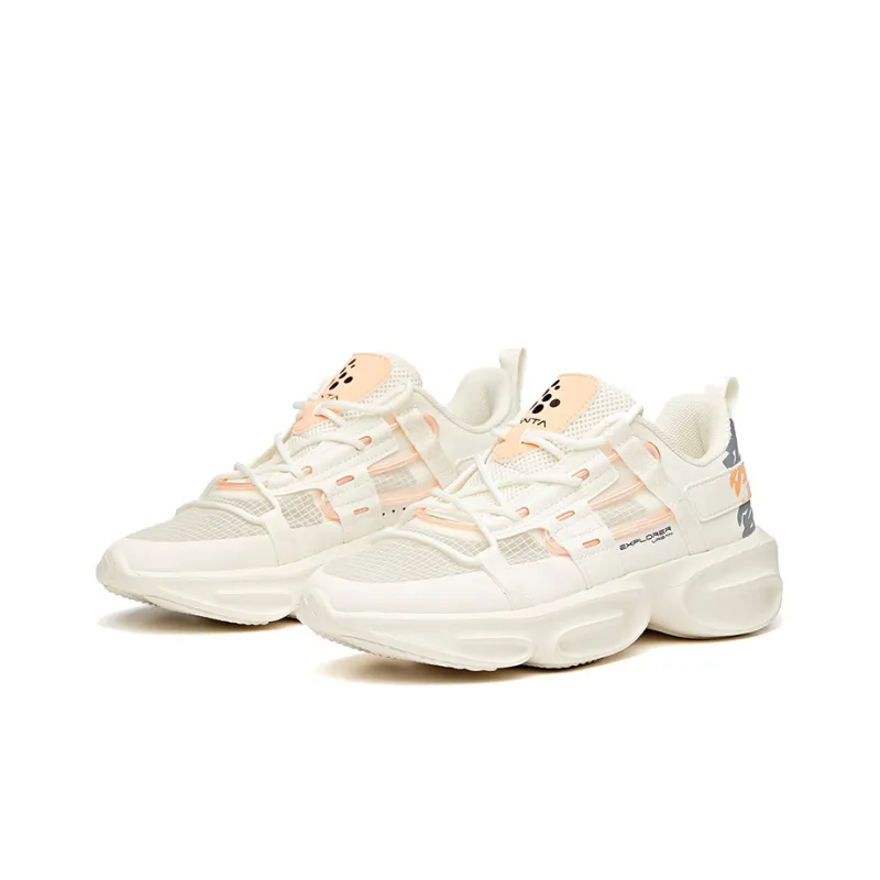 ANTA Training Shoes Women's Low Top Ivory White/Fluorescent Sunset Orange-1