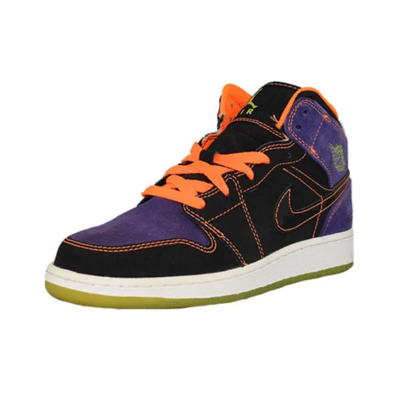 Jordan Air Jordan 1 Cushioned Slip-Resistant Mid-Top Vintage Basketball Shoes Women's Black Purple-2