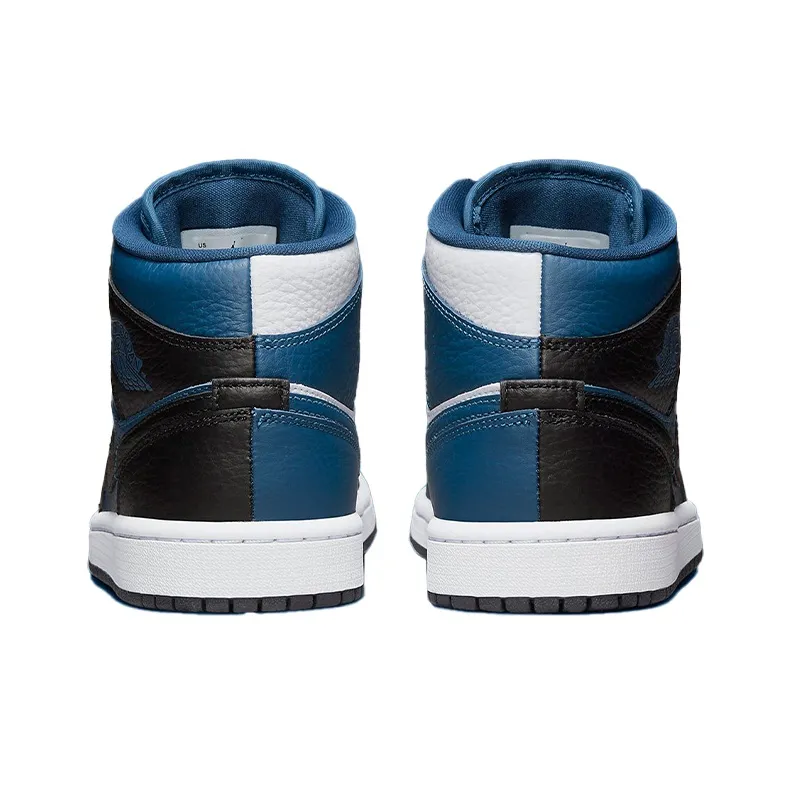 Jordan Air Jordan 1 Mid Split 'French Blue' Mid-Top Vintage Basketball Shoes Men's Black White Blue-4