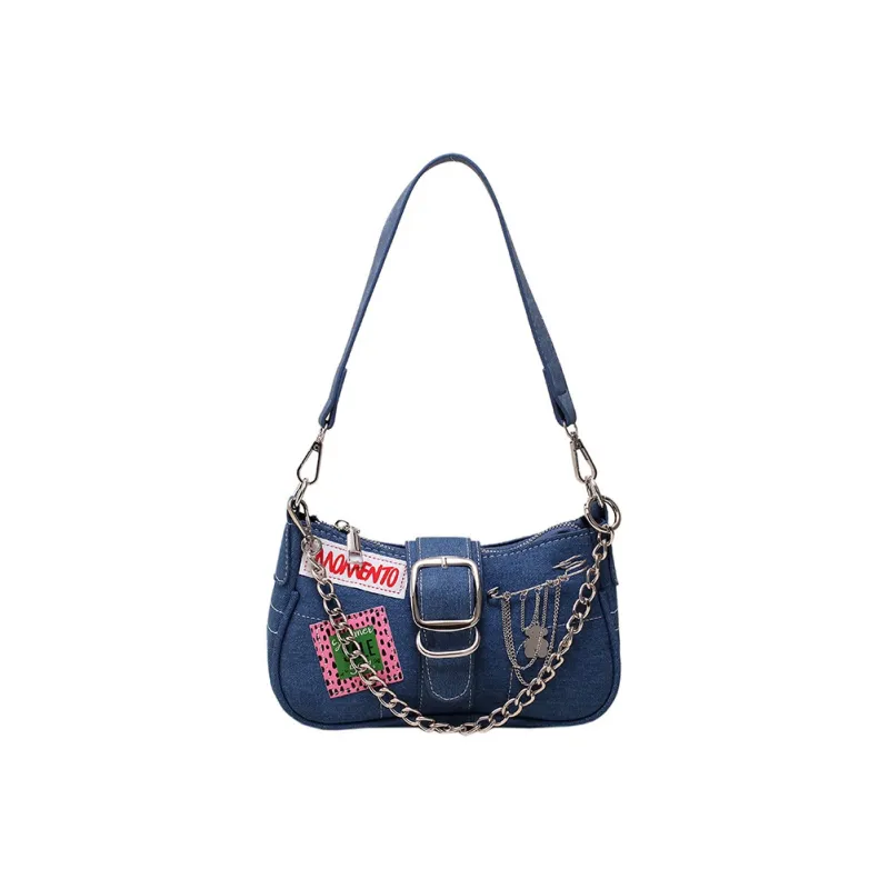 JANE KLAIN Denim Fabric Shoulder Bag Regular Women's Black/Denim Blue-1