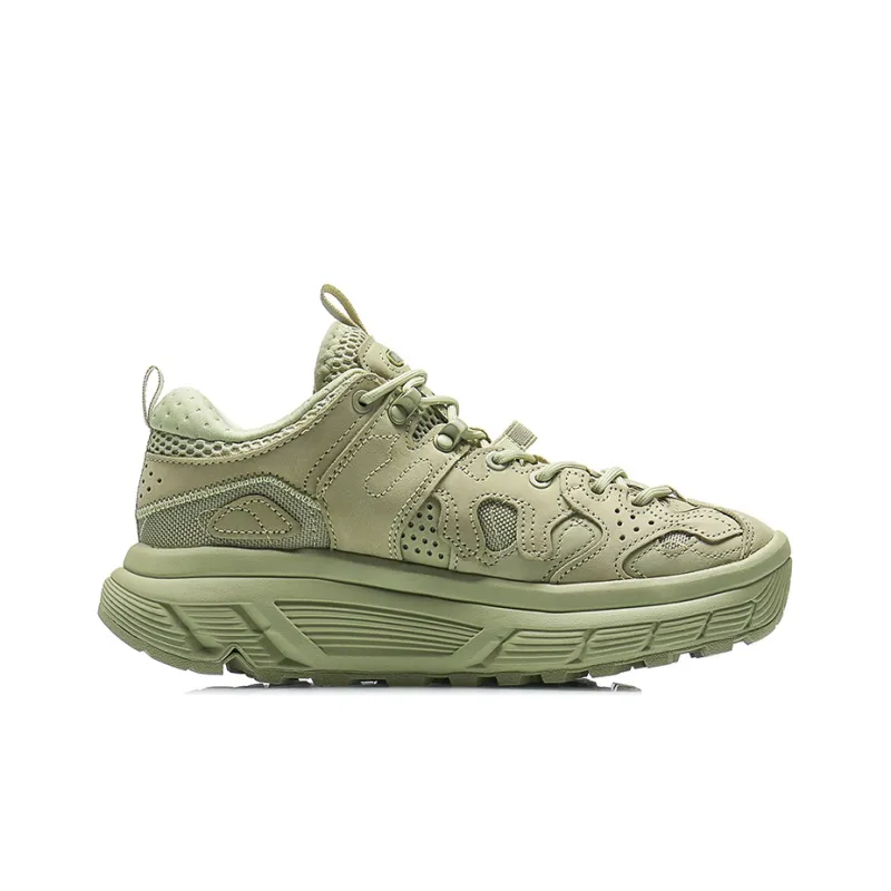 LiNing Vintage Basketball Shoes Women's Low-Top Earth Gray Green-1
