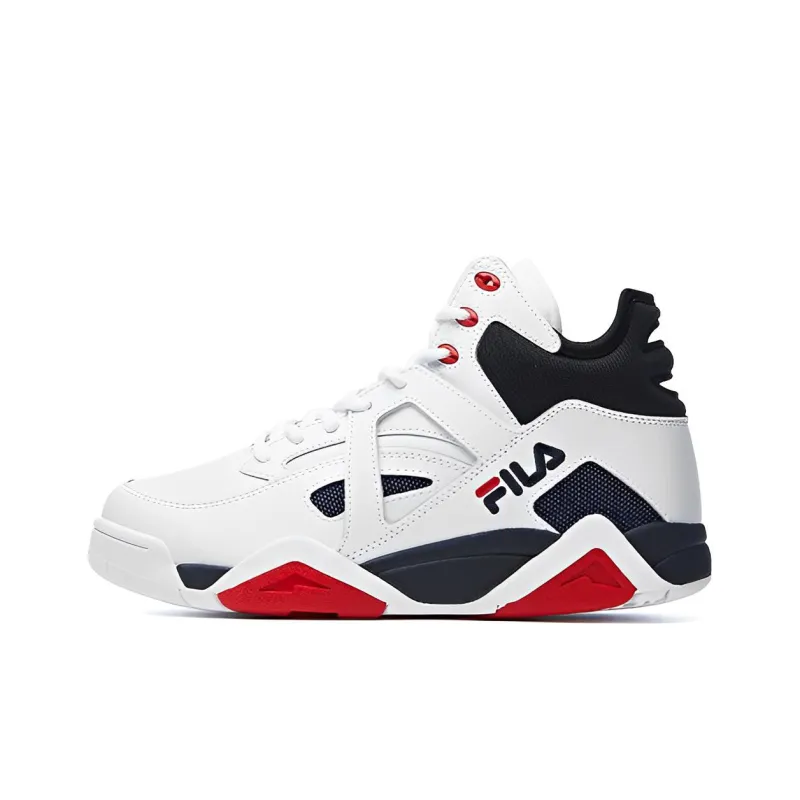 FILA Cage Wear-Resistant High-Top Vintage Basketball Shoes Women's White Blue-0