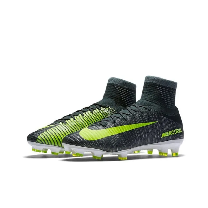 Nike Mercurial Superfly 5 FG Rubber Long Studs Cushioning Anti Slip And Wear Resistant Soccer Shoes Men's Black Green-1
