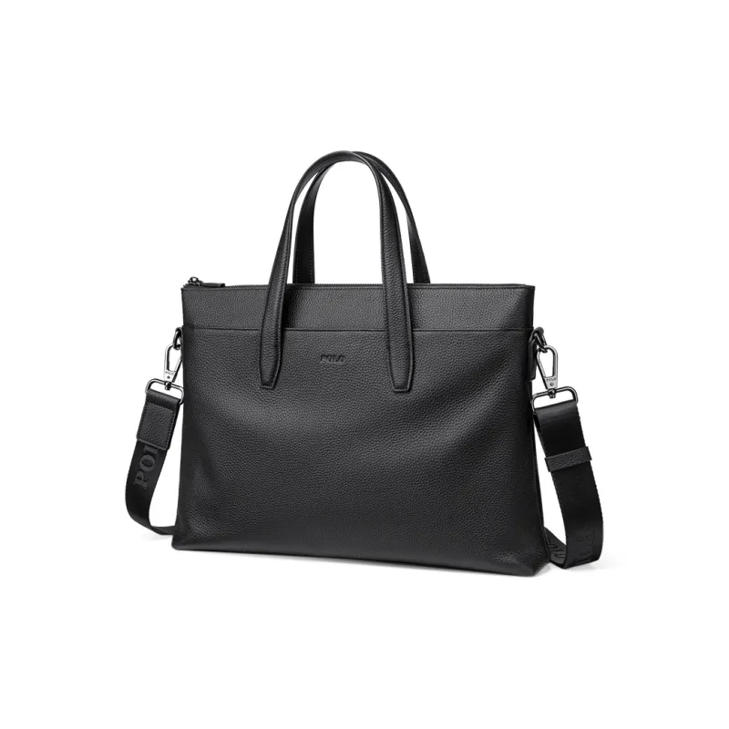 POLO Top Grain Cow Leather Men's Crossbody Bag, Shoulder Bag Briefcase Tubas Men's Black-1