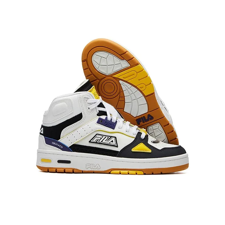 FILA Teratach Cushioning Anti Slip And Wear Resistant High Top Vintage Basketball Shoes Women's White Black Yellow-5