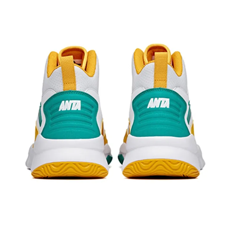 Anta Basketball Collection Cushioned Slip-Resistant Mid-Top Vintage Basketball Shoes Men's White Yellow Green-4